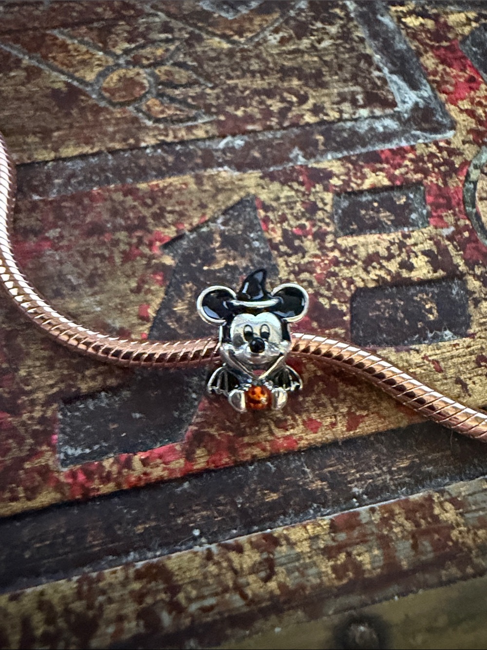 Silver & Black Mickey Charm with Orange Pumpkin - Picture 3 of 5
